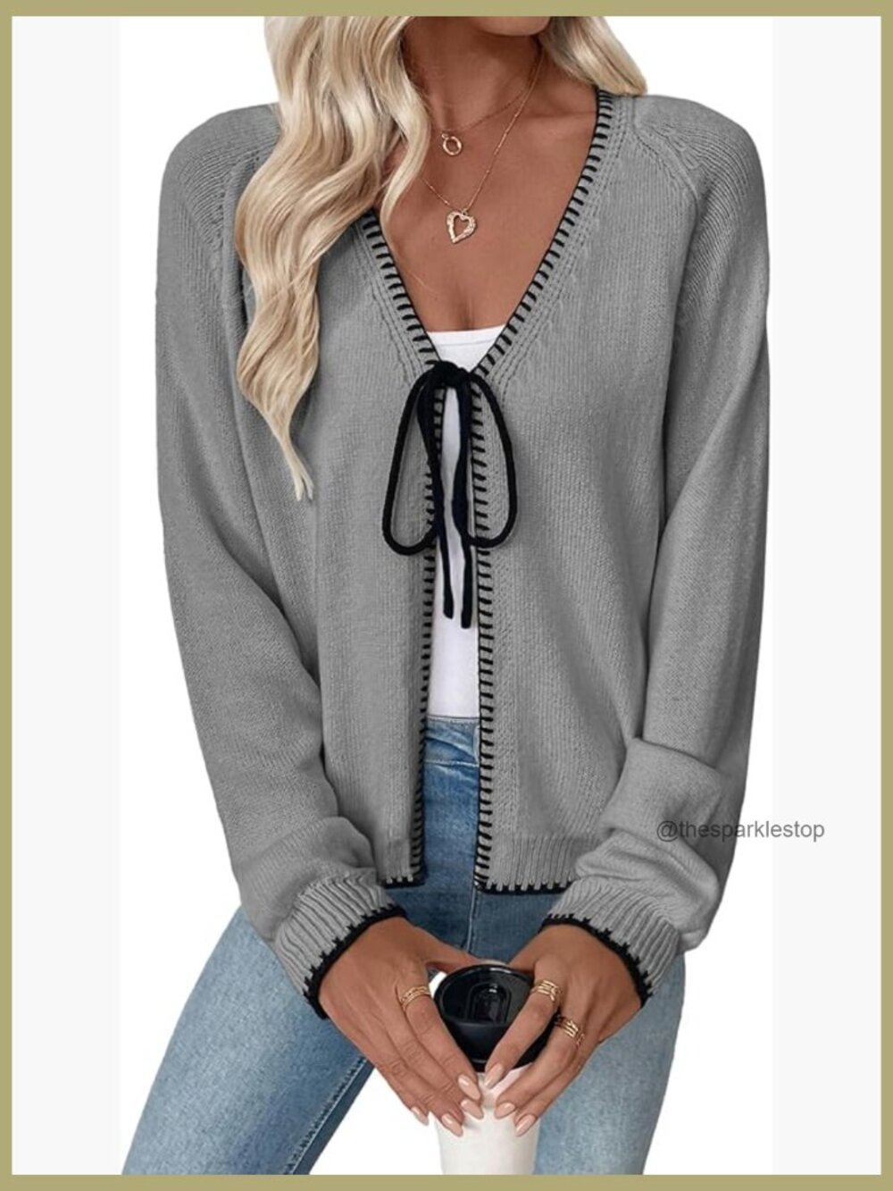 Chunky Knit V-Neck Open Front Cardigan Sweater Tie Closure